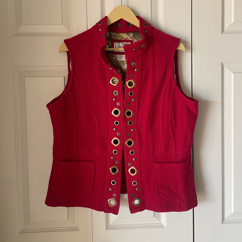 Tria Red Eyelet-Trim Wool Vest